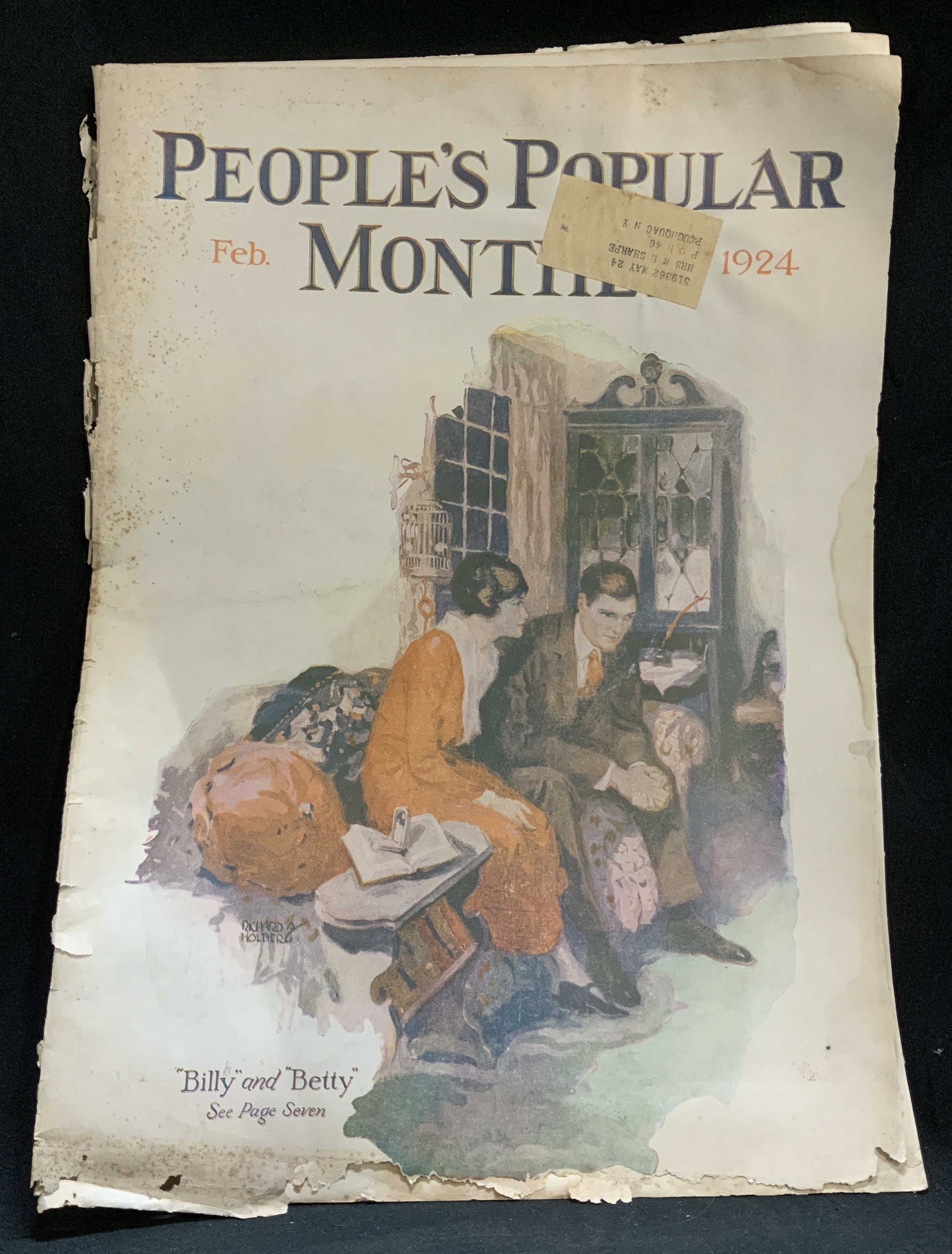 1924 Peoples Popular Monthly Vol. XXIX Magazine: February 1924 issue of Peoples Popular Monthly magazine. The cover art, titled Billy and Betty, was created by the artist Richard Halberg. Peoples Popular Monthly was an American magazine published fr