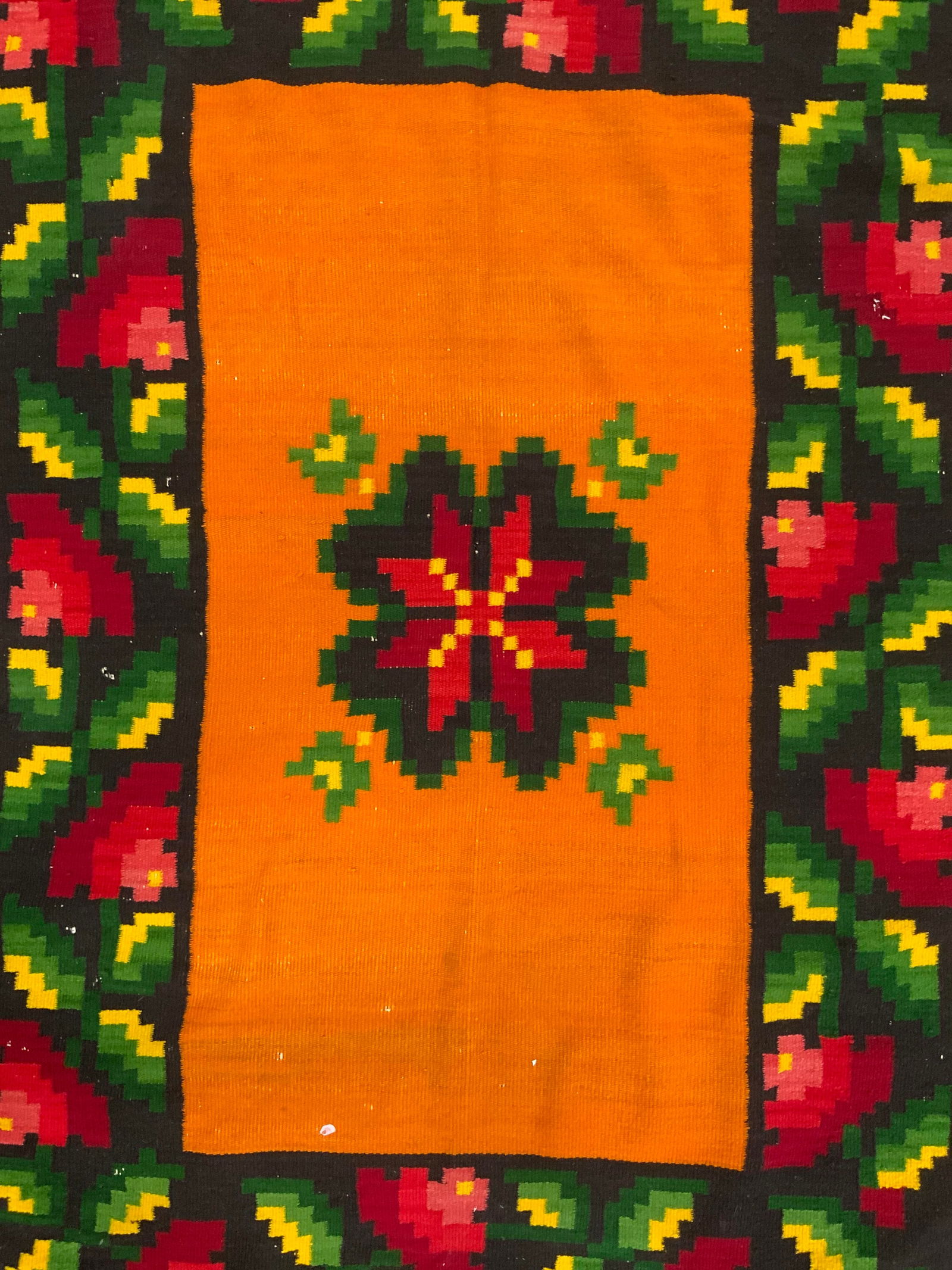 Vintage Handmade Wool Area Rug: Rug is handmade and wool. Piece has multi toned floral and leaf detail. Rug measures approximately 82 inches long 45 inches wide. Rug, carpet, area rug, vintage rug, wool rug, Vintage wool rug, homewa