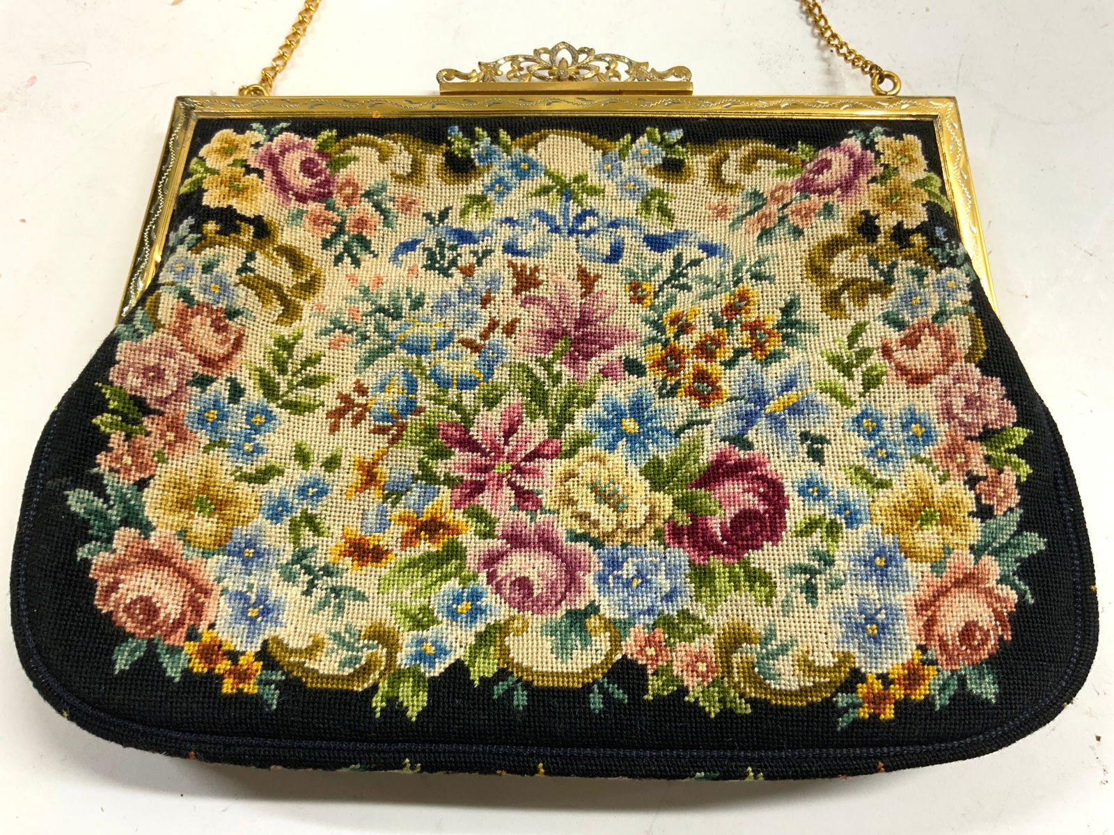 Vntg Floral Petite Point Tapestry Handbag (1 of 7)