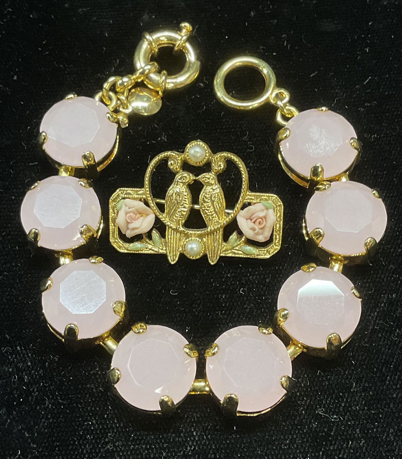 Lot 2 J Crew Pink Crystal Bracelet, Brooch (1 of 6)