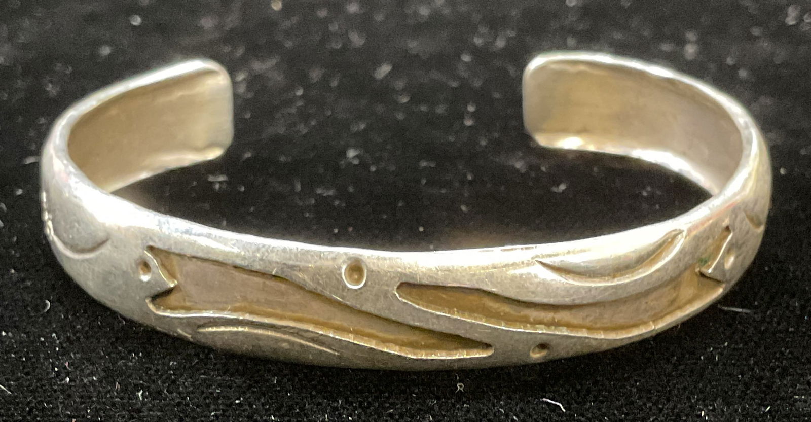 Vtg Signed Sterling Silver Floral Cuff Bracelet (1 of 6)