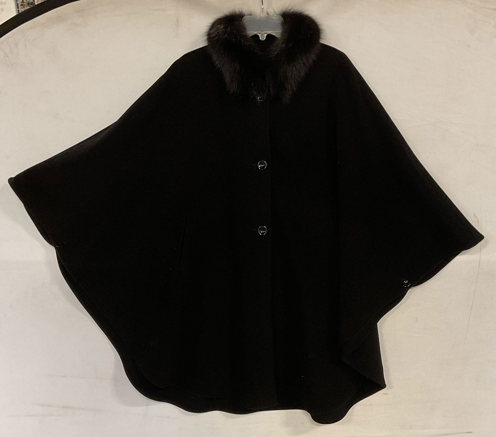 Hourihan Black Cashmere Wool Fur Trim Cape (1 of 6)