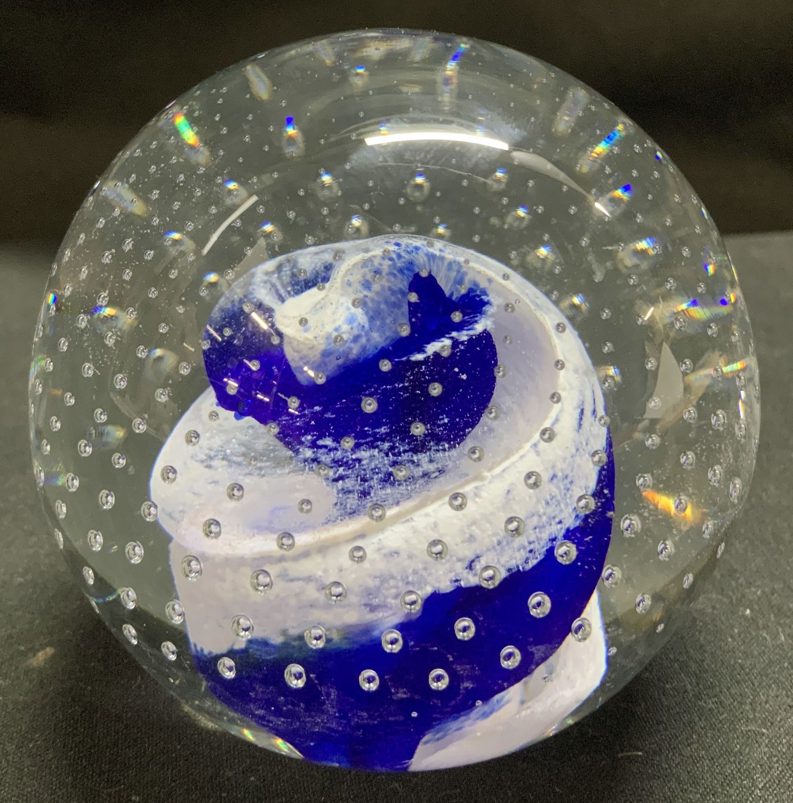 Feller Blue & White Swirled Glass Paperweight (1 of 6)