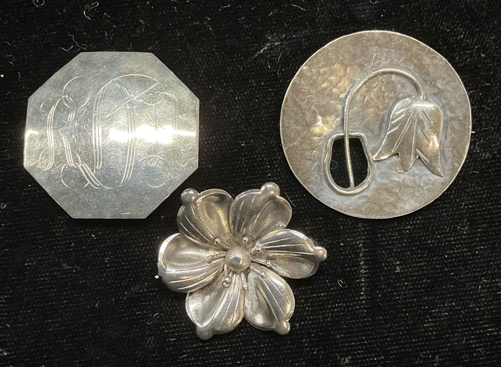Lot 3 IC Sterling Silver Brooch, Flower Brooch + (1 of 8)