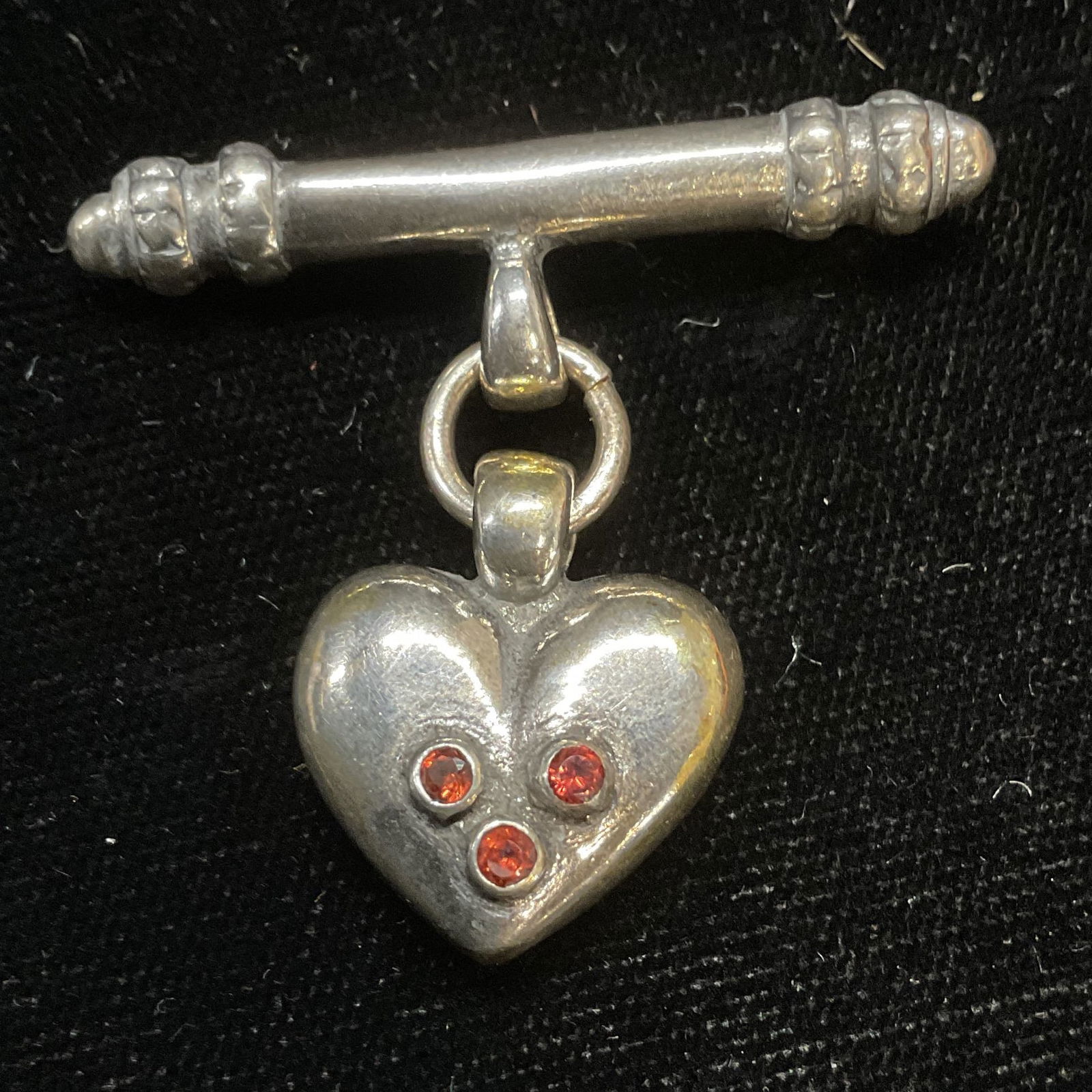 Vintage Silver tone Crystal Heart Bar Brooch (1 of 6)