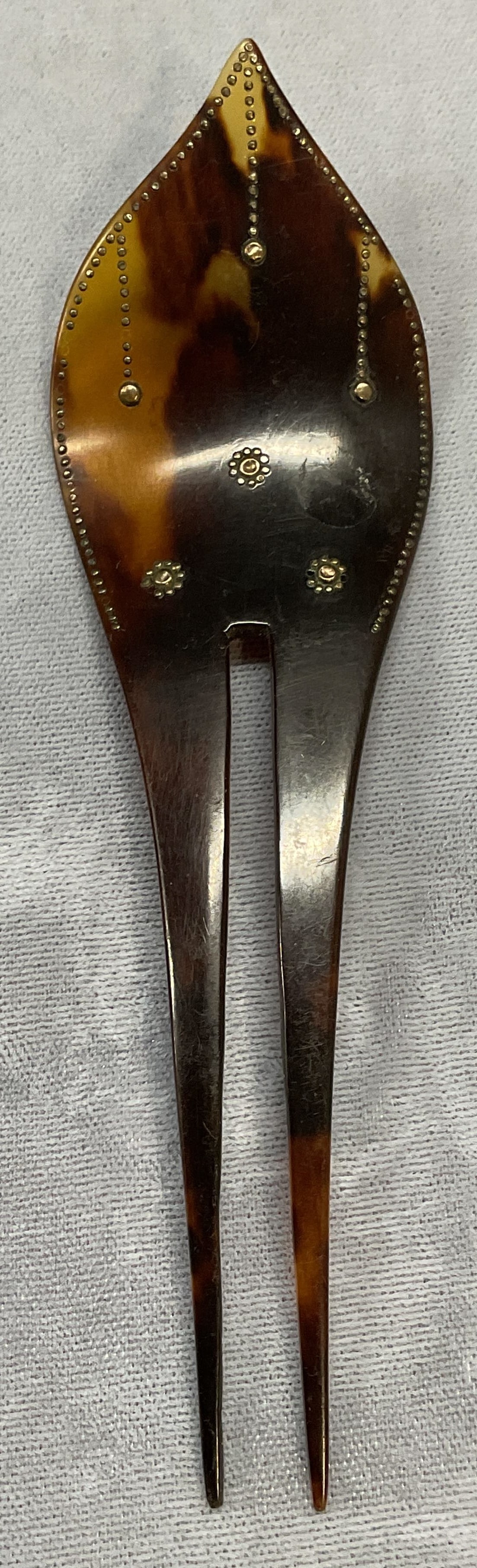 Vintage Gilt Faux Tortoise Two Prong Hair Comb (1 of 6)