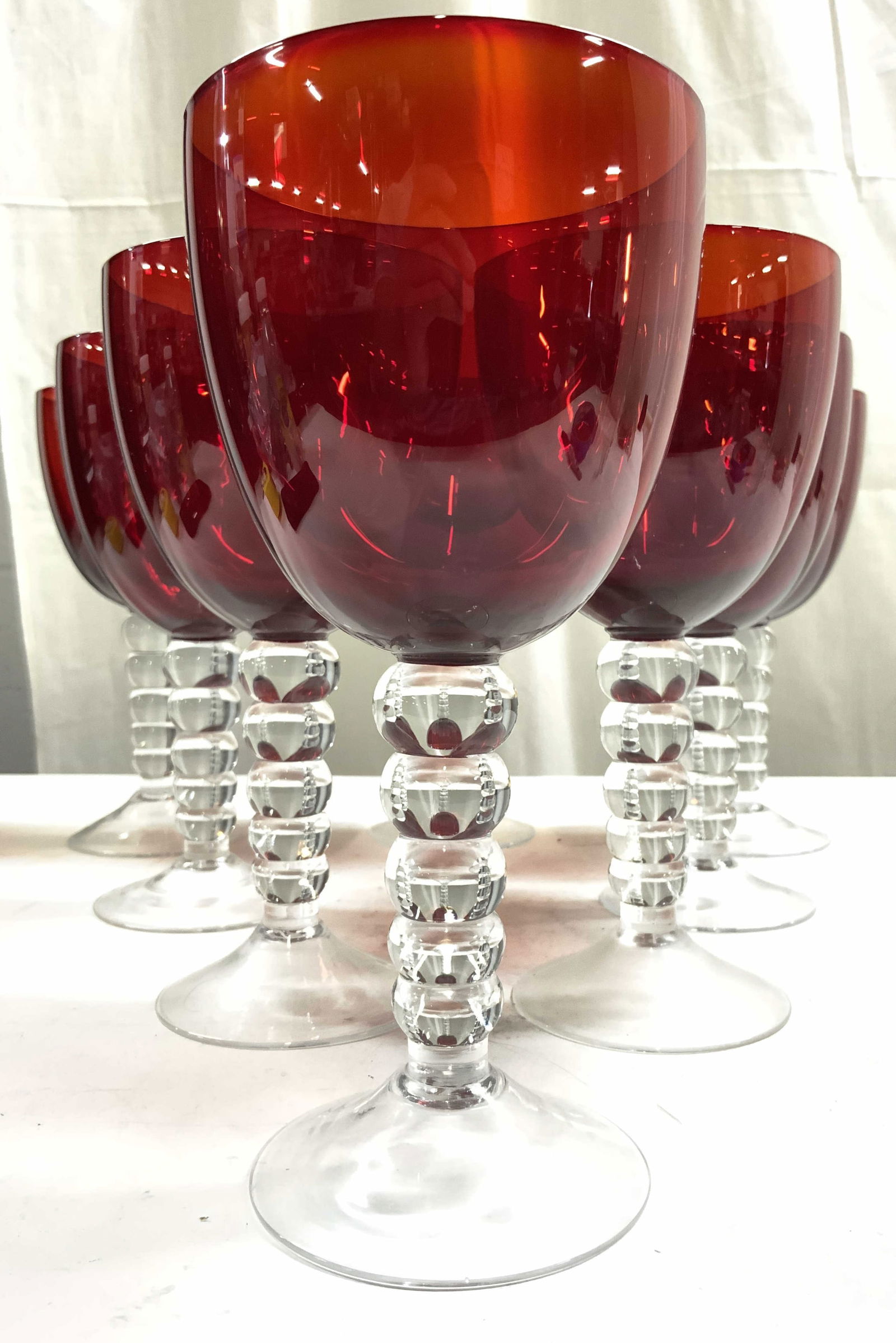 Set 8 Cranberry Glass Water Goblets (1 of 8)