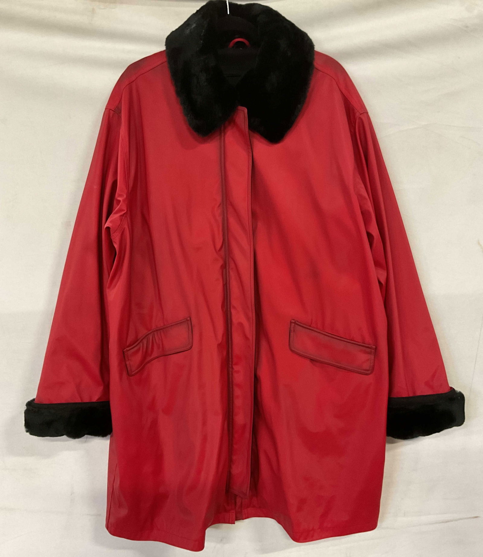 Dennis Basso Red Faux Fur Trim Coat (1 of 7)