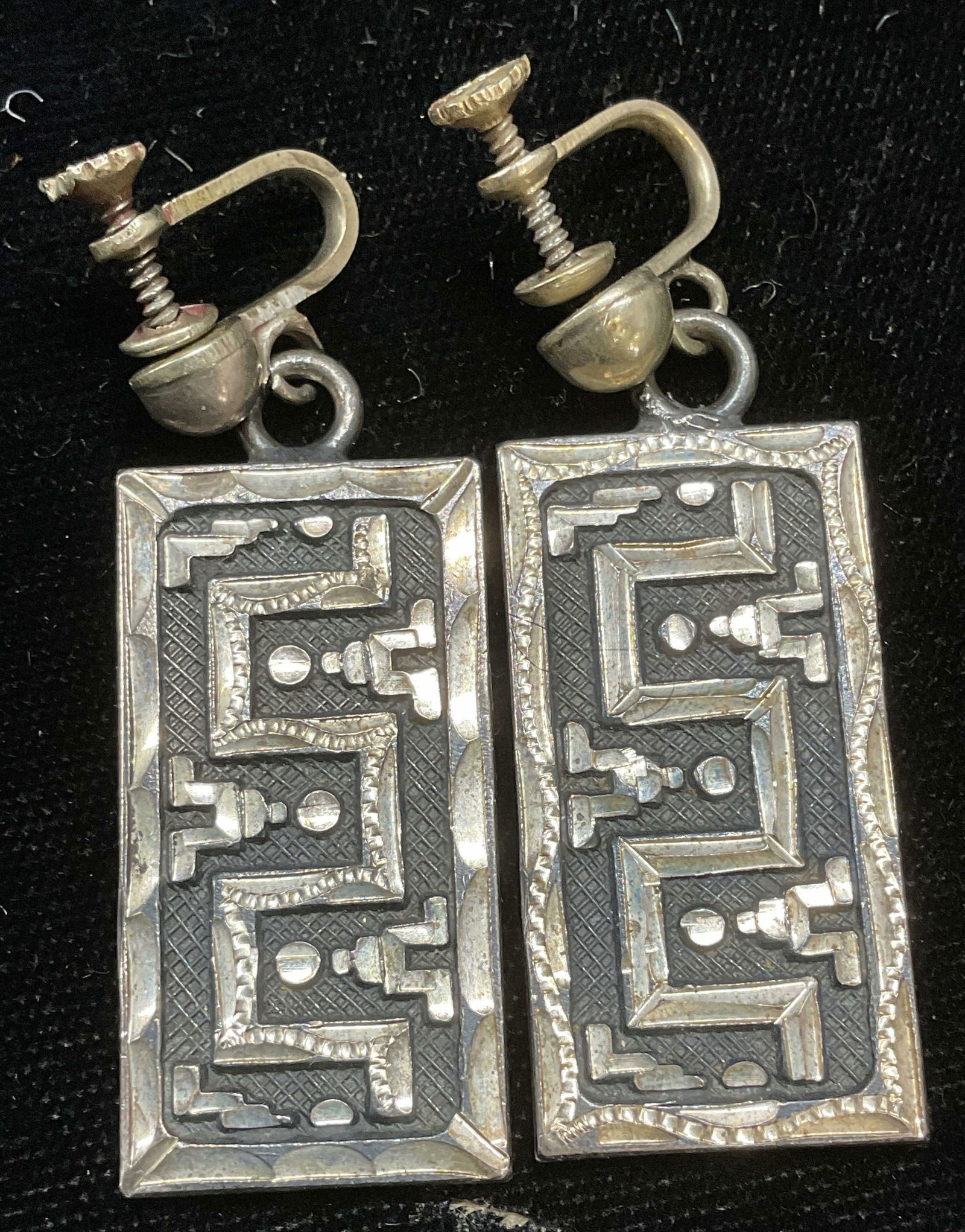 Signed Sterling Silver Geometric Earrings, Mexico (1 of 6)