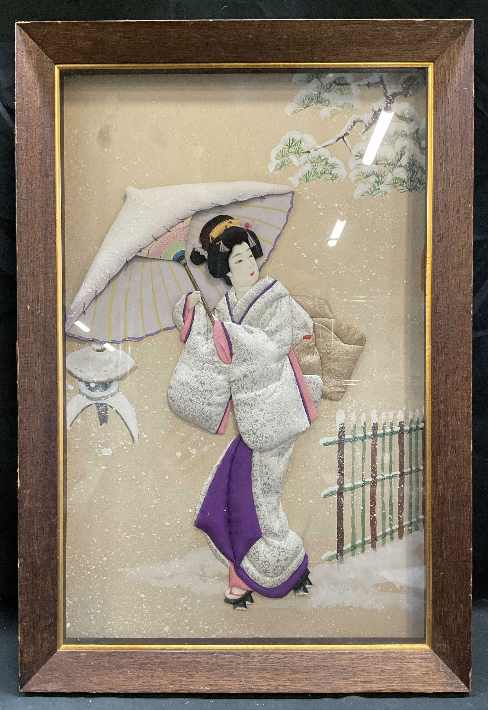 Framed 3D Geisha Umbrella Winter Shadow Box (1 of 5)