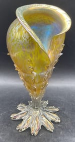 Loetz Gold Carnival Glass Conch Shell Vase