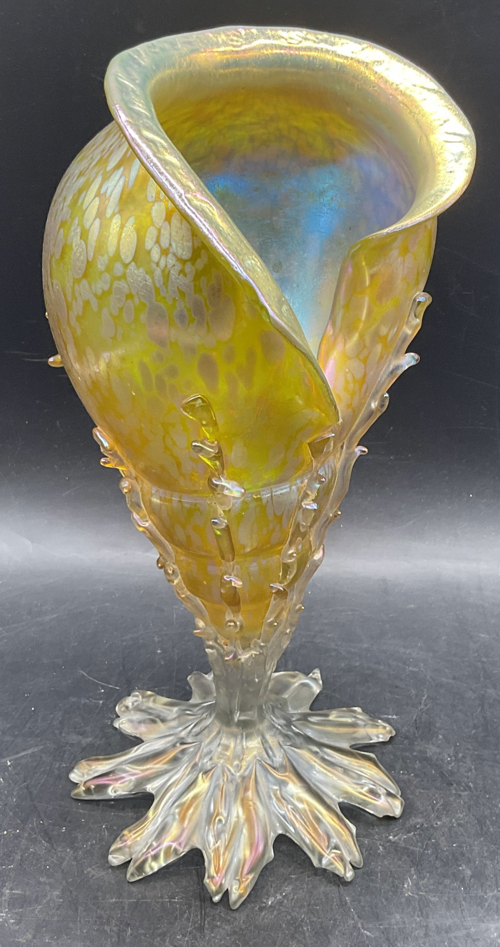 Loetz Gold Carnival Glass Conch Shell Vase