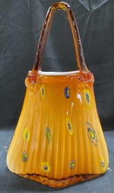 Vintage Murano Amber Art Glass Purse Vase