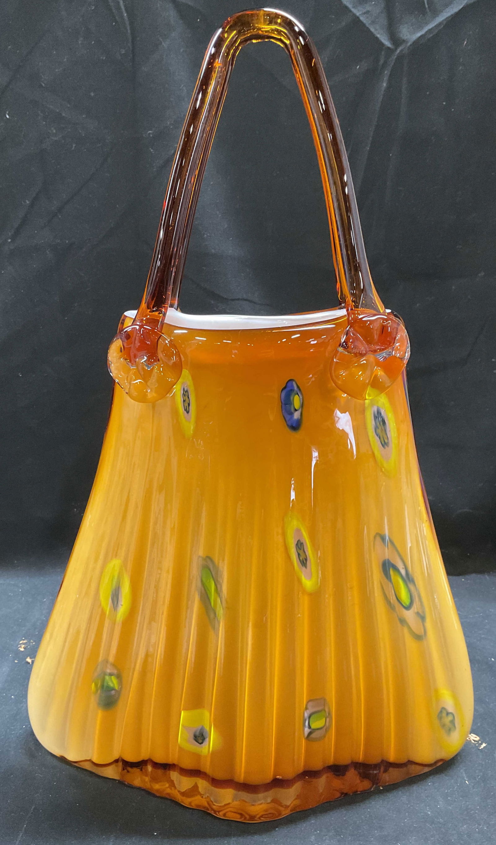 Vintage Murano Amber Art Glass Purse Vase (1 of 6)