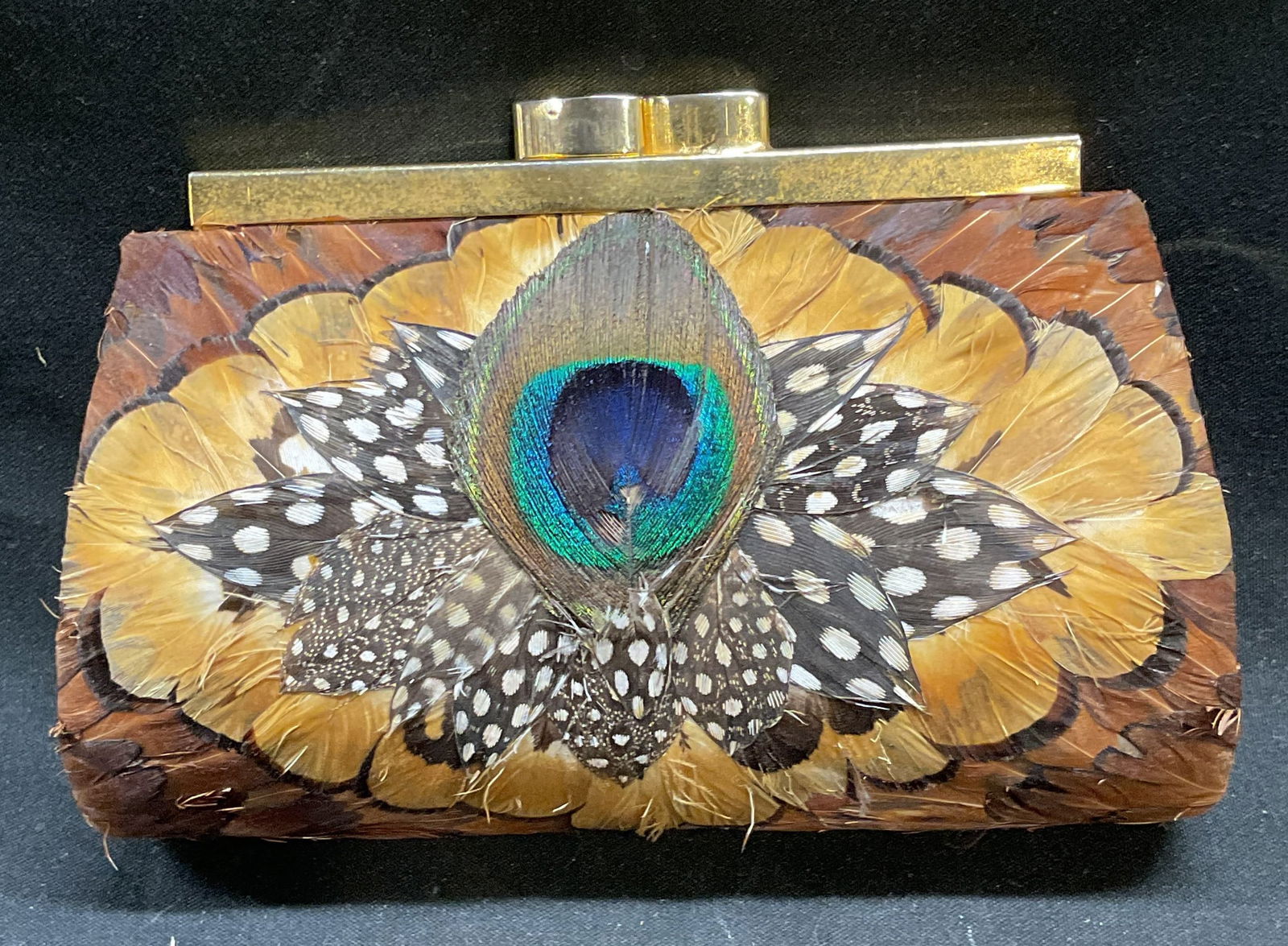 Vintage Brown Feather Leather Hard Case Clutch (1 of 6)