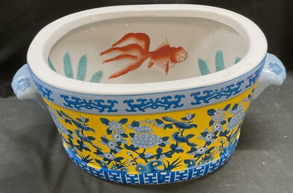 Signed Chinese Porcelain Floral Foot Bath