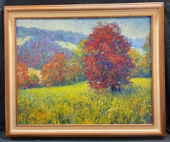 Signed Joe May Abstract Landscape Oil Painting