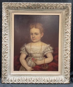 Framed Antique Portrait of a Girl Oil Painting