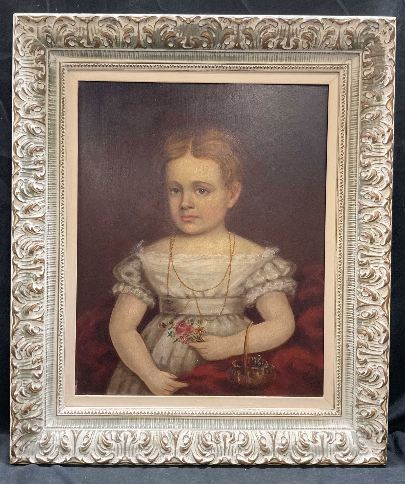 Framed Antique Portrait of a Girl Oil Painting (1 of 6)