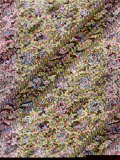 Vtg Handmade Silk Fringed Oriental Area Rug