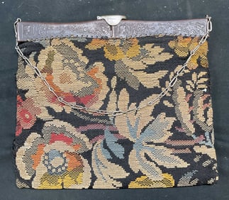 1920s Floral Tapestry Metal Frame Handbag