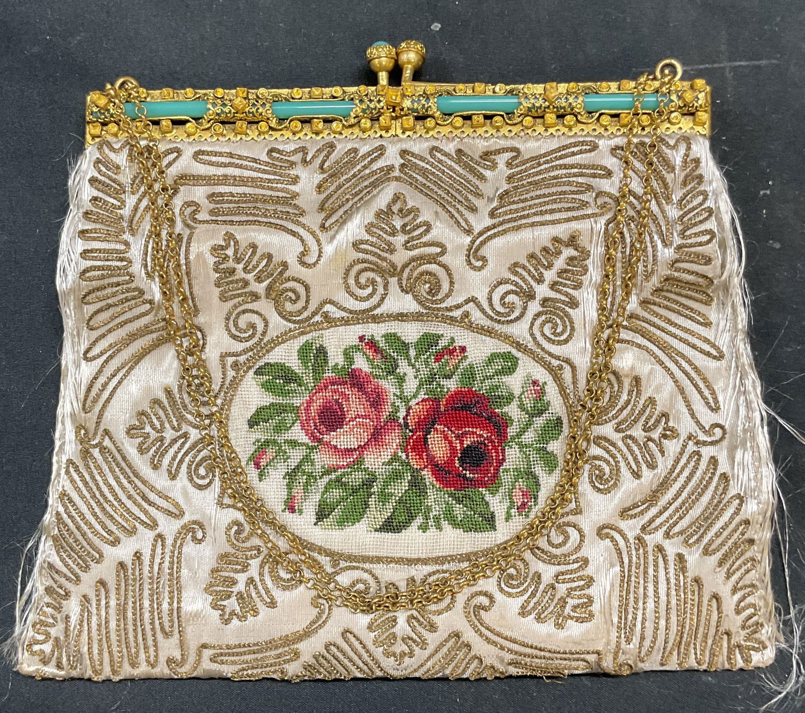 Vintage White Silk Floral Needlepoint Handbag (1 of 8)