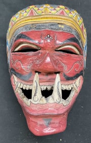 Asian Hand Painted Wood Cakil Mask