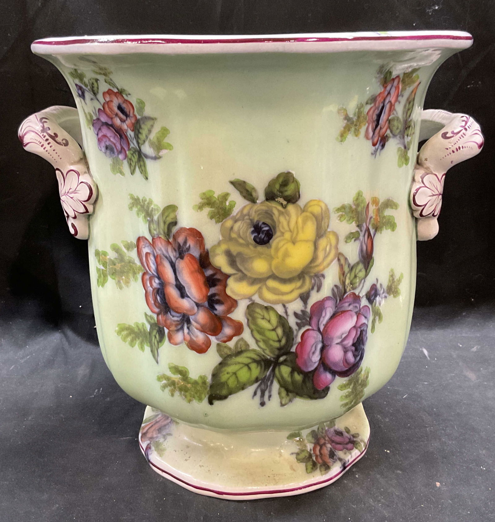 Vintage Floral Porcelain Footed Urn Planter (1 of 6)