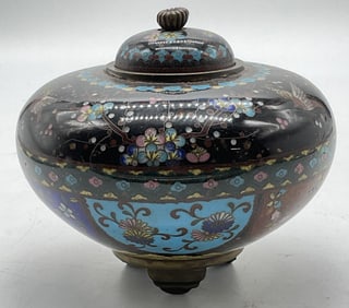 Vintage Asian Cloisonne Floral Lidded Jar