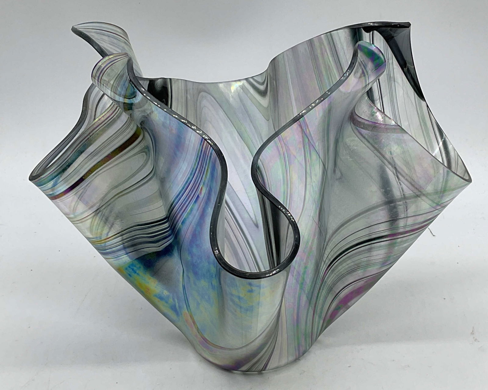 Signed Carnival Art Glass Handkerchief Vase (1 of 7)