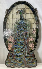 Handcrafted Peacock Stained Glass Window Panel
