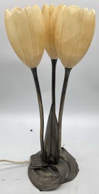 A. Cheuret Art Deco Bronze Alabaster Tulip Lamp