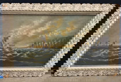Antique Framed Sainting Sailing Oil Painting