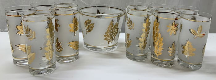 Lot 12 Vntg Starlyte Highball Glasses & Ice Bucket
