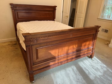 Vintage Walnut Wood Head Footboard & Bedframe