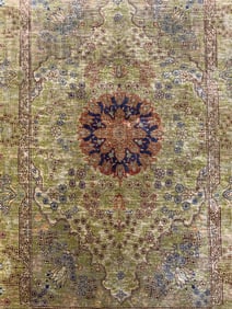 Vtg Handmade Silk Fringed Oriental Area Rug