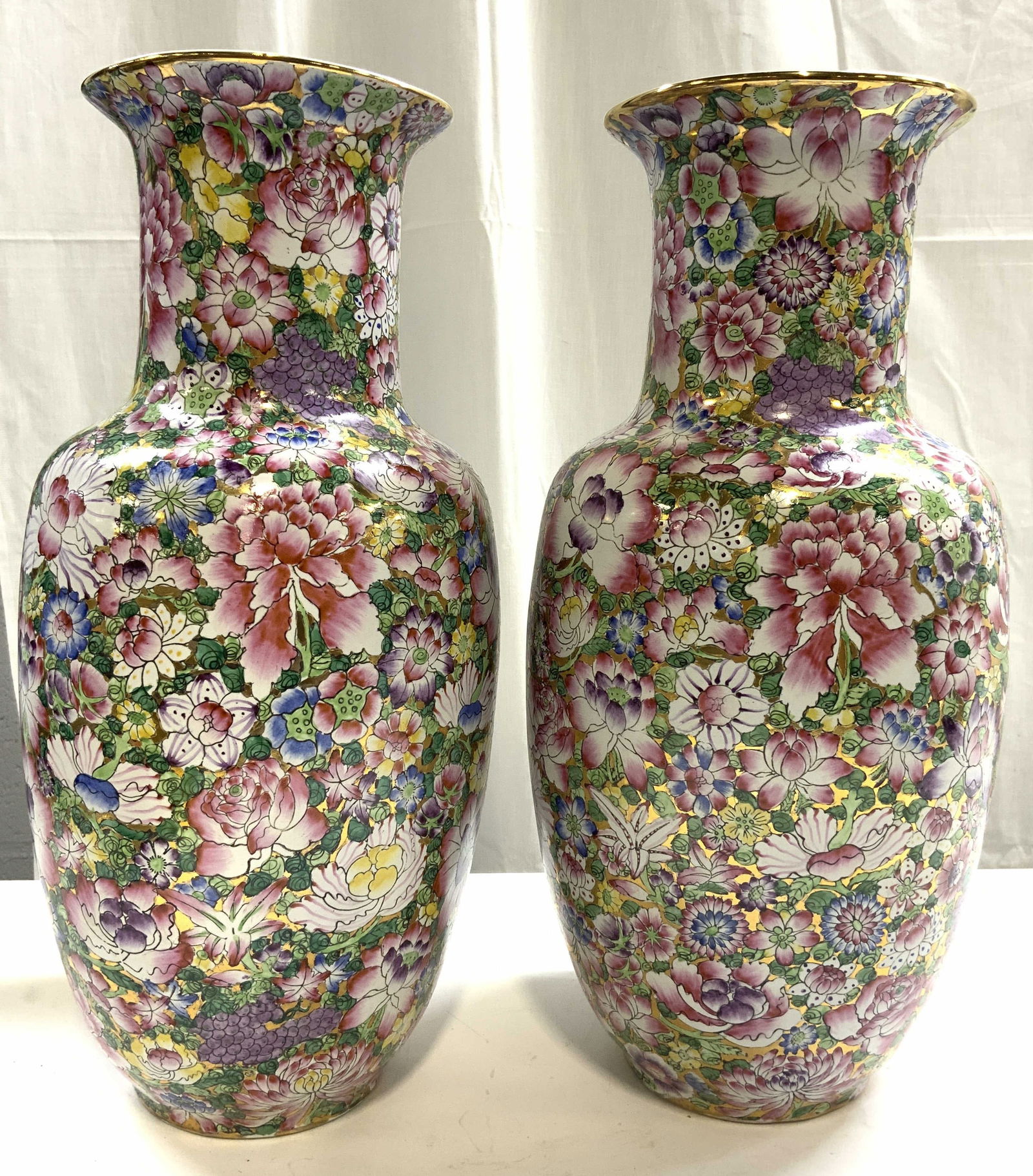 Signed Pr H Pntd Famile Rose Asian Porc Vases (1 of 10)
