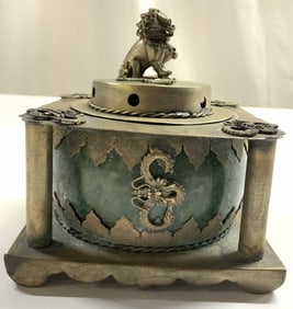 Atq Chinese Censer Incense Brnr W Tmpl Lion Lid