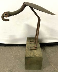 Vtg Wood & Metal Shovel Head Bird Sculpture