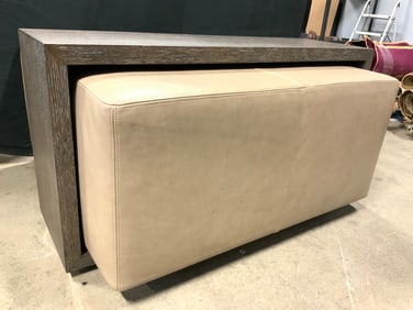 Tan Leather & Wood Ottoman D&D Building