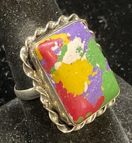Vintage Sterling Silver Multicolor Stone Ring