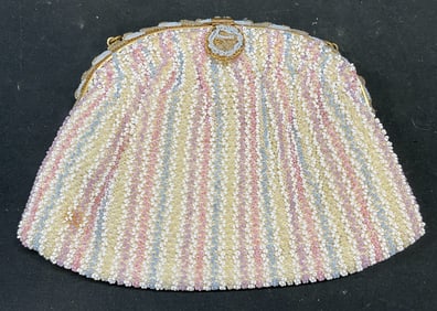 Vtg Josef Hand Beaded Pastel Handbag, France