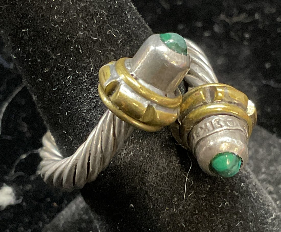 Sterling Silver Cable Band Malachite Ring, Mexico (1 of 6)