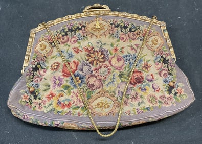 Vintage Floral Needlepoint Tapestry Handbag