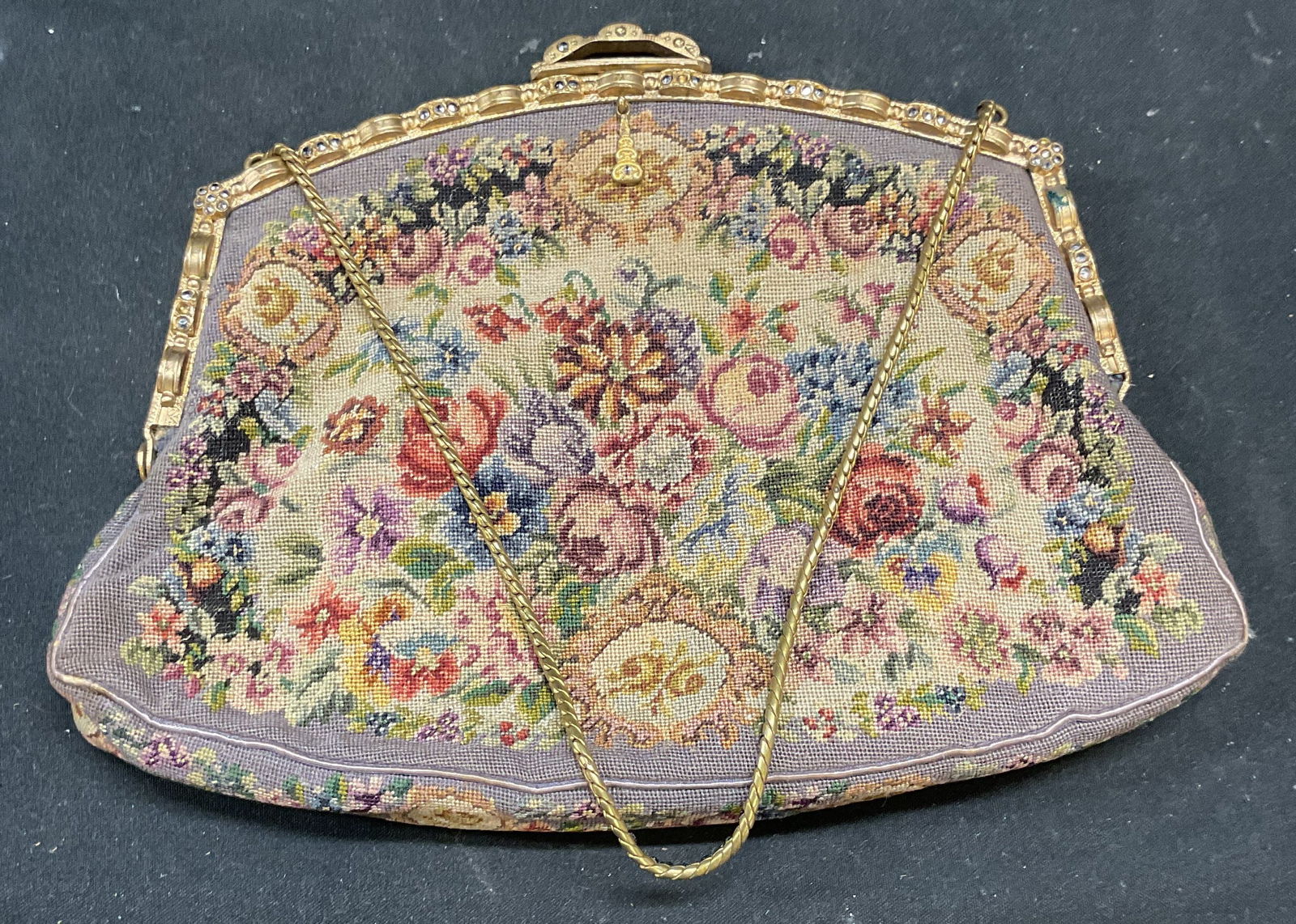 Vintage Floral Needlepoint Tapestry Handbag (1 of 6)