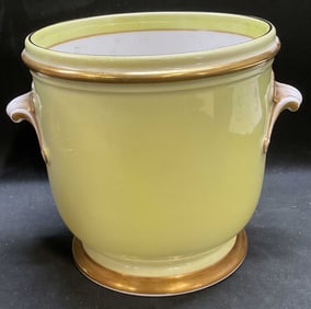 Vintage Gilt Green Porcelain Jardiniere