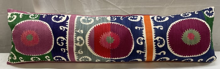 Asian Style Suzani Embroidered Bench Pillow 43 In