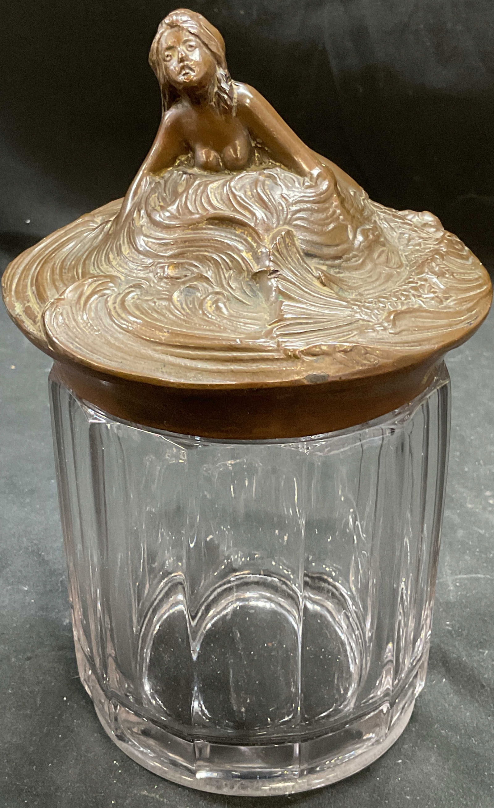 Antq Bronze Patina Mermaid Glass Humidor Jar (1 of 6)