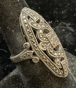 Signed Art Deco Sterling Silver Marcasite Ring