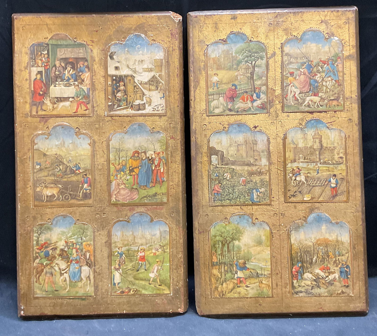 Pair Grimani Breviary Repro Gilt Litho Panels (1 of 8)